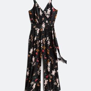 Black w/Floral Print Cropped Jumpsuit
